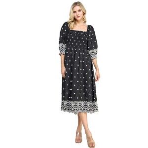 MILLION COLORS Black Embroidered Midi Dress Plus Sz 2x Boho Cottage Core Western